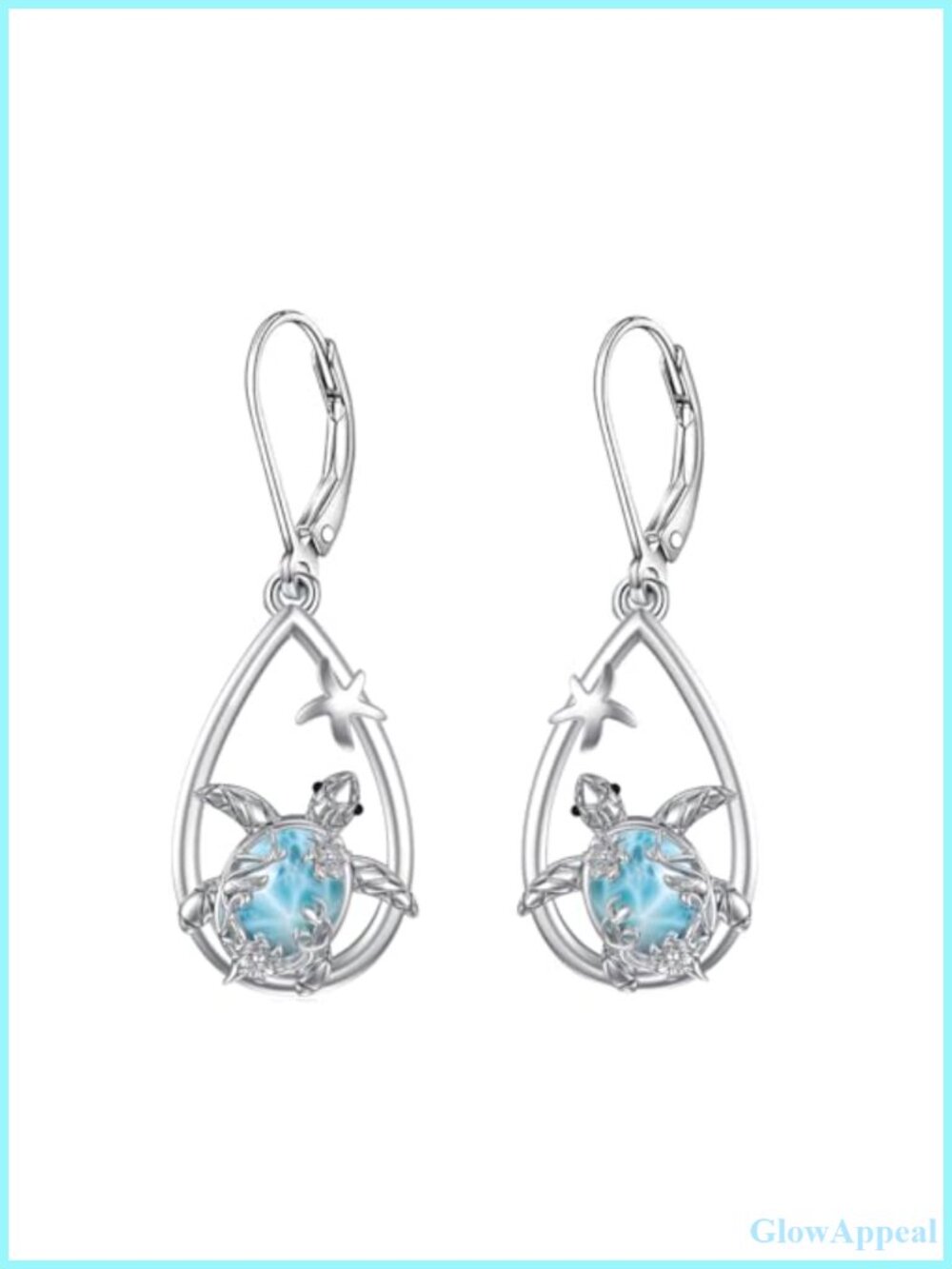 Sterling Silver Turtle Dangle Drop Earrings Ocean Larimar Jewelry Gift